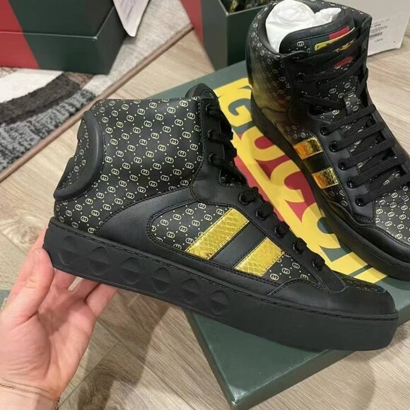 NIB Authentic Gucci x Dapper Dan Mens Black High Top Sneaker - Picture 1 of 6